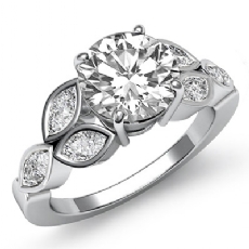Leaf Motif Classic Sidestone diamond Ring 18k Gold White