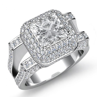 1.75Ct Diamond Engagement Ring Princess Semi Mount Halo Setting Platinum