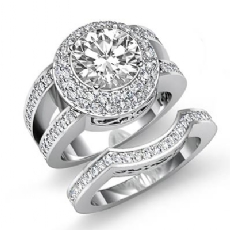 Bridal Dome Halo Split diamond Ring 18k Gold White