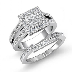 Split Shank Halo Bridal Set diamond  14k Gold White