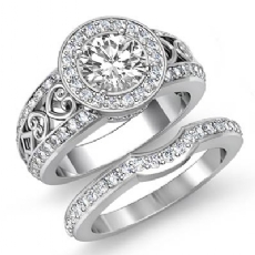 Filigree Shank Halo Bridal diamond Ring Platinum 950