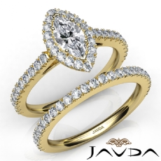 French V Cut Pave Bridal Set diamond Ring 14k Gold Yellow