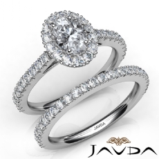 Halo Bridal Set French Pave diamond Ring 18k Gold White