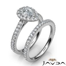 French Pave Bridal Set Halo diamond  14k Gold White