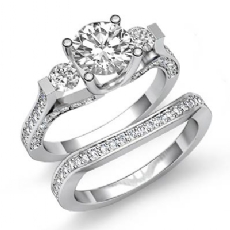 Bar Prong 3 Stone Bridal Set diamond  14k Gold White