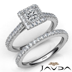 French V Cut Bridal Set Halo diamond Ring 18k Gold White