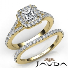 Split Shank Halo Pave Bridal diamond Ring 14k Gold Yellow