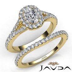 U Cut Halo Pave Bridal Set diamond Ring 18k Gold Yellow