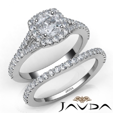 U Cut Pave Halo Bridal diamond Ring 18k Gold White