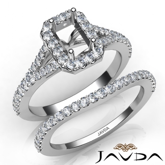 U Prong Diamond Engagement Ring Emerald Semi Mount Bridal Set 14k Gold White 0.8Ct
