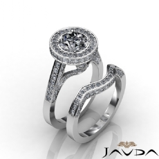 Halo Leaf Motif Bridal Set diamond Ring 18k Gold White
