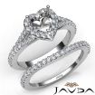 U Prong Diamond Engagement Ring Heart Semi Mount Bridal Set 14k White Gold 0.8Ct - javda.com 