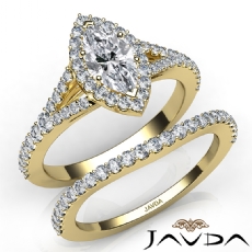 Halo Bridal Set Split Shank diamond Ring 14k Gold Yellow