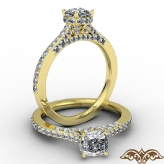 Crown Halo Pave Bridge Accent diamond Ring 14k Gold Yellow