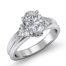 Trillion Accent 3 Stone diamond Ring 18k Gold White