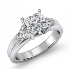 Trillion Accent 3 Stone diamond Ring 14k Gold White