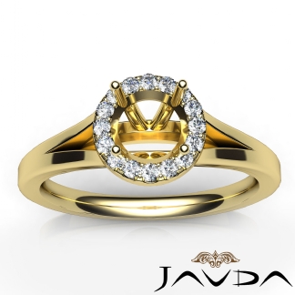 Diamond Engagement Round Semi Mount 18k Gold Yellow Halo Pave Setting Ring 0.2Ct