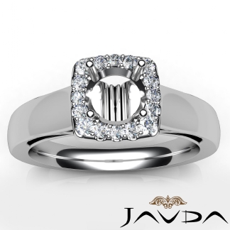 Round Diamond Engagement Halo Pave Setting Semi Mount Ring Platinum 950 0.2Ct