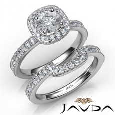 Milgrain Setting Halo Bridal diamond Ring 14k Gold White