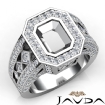 Emerald Semi-Mount Vintage Diamond Engagement Ring Halo Pave Setting Platinum 950 2.3Ct - javda.com 