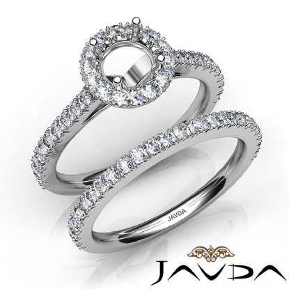 French Pave Cut Engagement Ring and Wedding Band Set