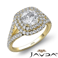 U Prong Double Halo Split Shank diamond Ring 14k Gold Yellow