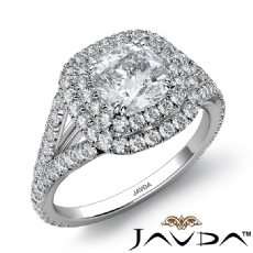 U Prong Double Halo Split Shank diamond Ring 14k Gold White