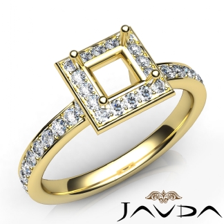 Halo Pave Setting Diamond Engagement Princess Semi Mount Ring 14k Gold Yellow 0.45Ct