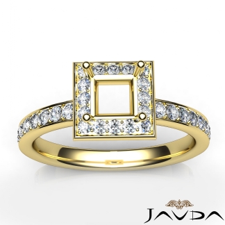 Halo Pave Setting Diamond Engagement Princess Semi Mount Ring 14k Gold Yellow 0.45Ct