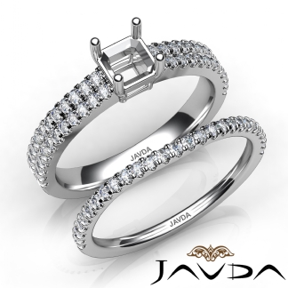 Diamond Engagement Ring Asscher Semi Mount U Cut Bridal Set 14k Gold White 0.8Ct