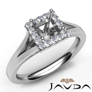 Halo Pre-Set Princess Diamond Engagement Semi Mount Ring 14k Gold White 0.2Ct