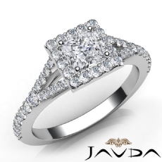 French U Pave Split Shank Halo diamond Ring 14k Gold White