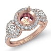 Round Diamond Engagement Ring 3 Stone Pave Semi Mount 14k Rose Gold Setting 0.85Ct - javda.com 