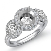 Round Diamond Engagement Ring 3 Stone Pave Semi Mount 14k White Gold Setting 0.85Ct - javda.com 