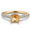 Diamond Engagement Pave Setting 18k Yellow Gold Cushion Semi Mount Ring 0.65Ct - javda.com 