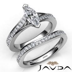 Pave Side-Stone Bridal Set diamond Ring 18k Gold White