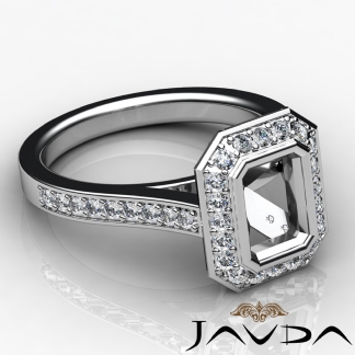 0.5Ct Diamond Engagement Ring Emerald Semi Mount Halo Setting 14k Gold White