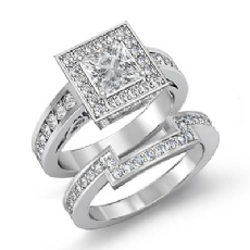 Channel Halo Bridal Set diamond  14k Gold White