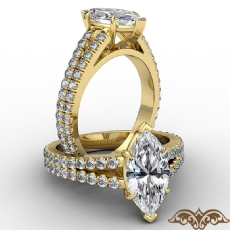 French U Cut Pave Split Shank diamond Ring 18k Gold Yellow