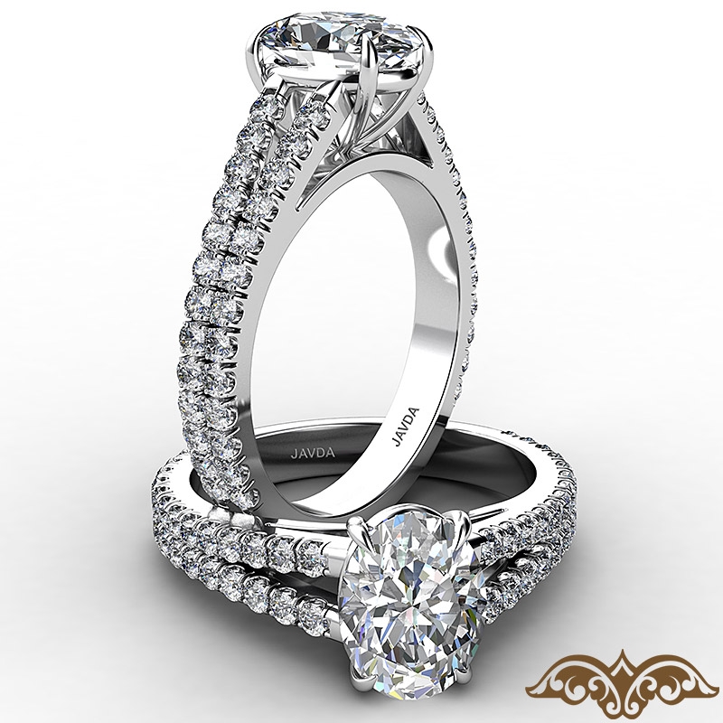 14K White Gold Oval Classic French Pave Diamond Halo and Linear Engage –  RockHer.com