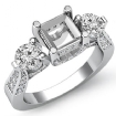 Round Diamond Three 3 Stone Engagement Ring Asscher Semi Mount Platinum 950 1.2Ct - javda.com 