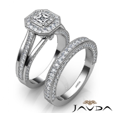 Hexagon Halo Pave Bridal Set diamond Ring 18k Gold White