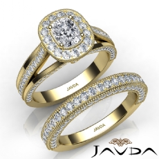 Milgrain Edge Halo Bridal Set diamond Ring 14k Gold Yellow