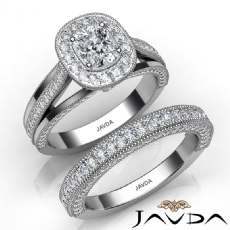 Milgrain Edge Halo Bridal Set diamond Ring 18k Gold White