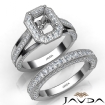 Pave Diamond Engagement Ring Bridal Sets 18k White Gold Emerald Semi Mount 1.7Ct - javda.com 