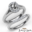 Cushion Diamond U Prong Engagement Semi Mount Ring Bridal Set 14k White Gold 0.43Ct - javda.com 
