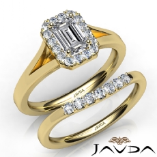 Classic Halo Bridal Set Pave diamond Ring 14k Gold Yellow