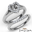 Heart Diamond U Prong Engagement Semi Mount Ring Bridal Set 14k White Gold 0.42Ct - javda.com 