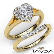 Pave Setting Halo Bridal Set diamond Ring 14k Gold Yellow