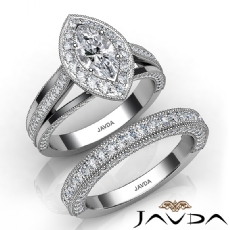 Trio Band Halo Pave Bridal Set diamond Ring 14k Gold White
